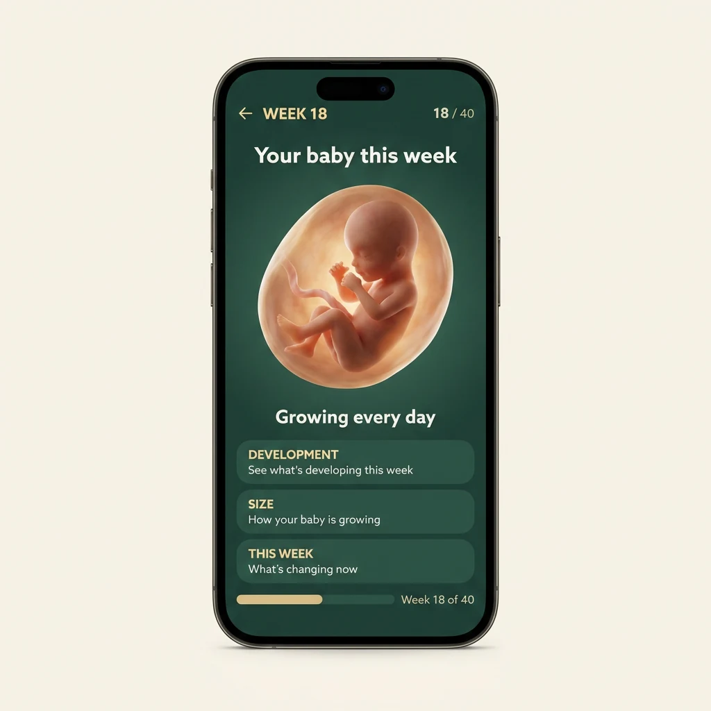 Week 18 baby development view in The Forty