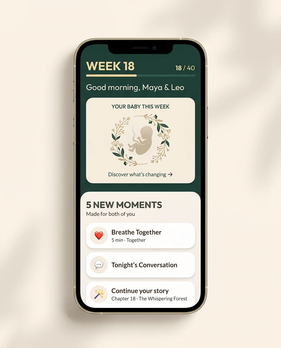 The Forty weekly pregnancy companion shown on a phone